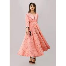 Women Printed Cambric Flared Kurta (Orange)
