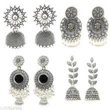 Set Of 4 Earrings Combo Jhumki Pearl Mirror Style Earrings Set Of 4 Earrings Combo Jhumki Pearl Mirror Style Earrings