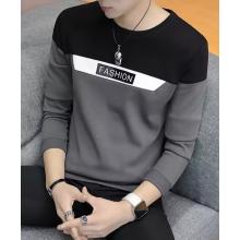 Color Block Men Round Neck Grey T-Shirt