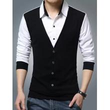 Solid Men Collared Neck White, Black T-Shirt